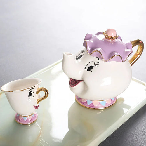 New Cartoon Teapot Cute Cartoon Beauty and the Beast Coffee Pots Mug Mrs Potts Chip Cup Tea Pots Cup One Tea Sets