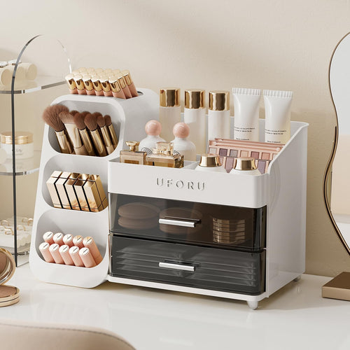 Makeup Organizer for Vanity with Brush Holder Countertop Skincare 2 Drawers