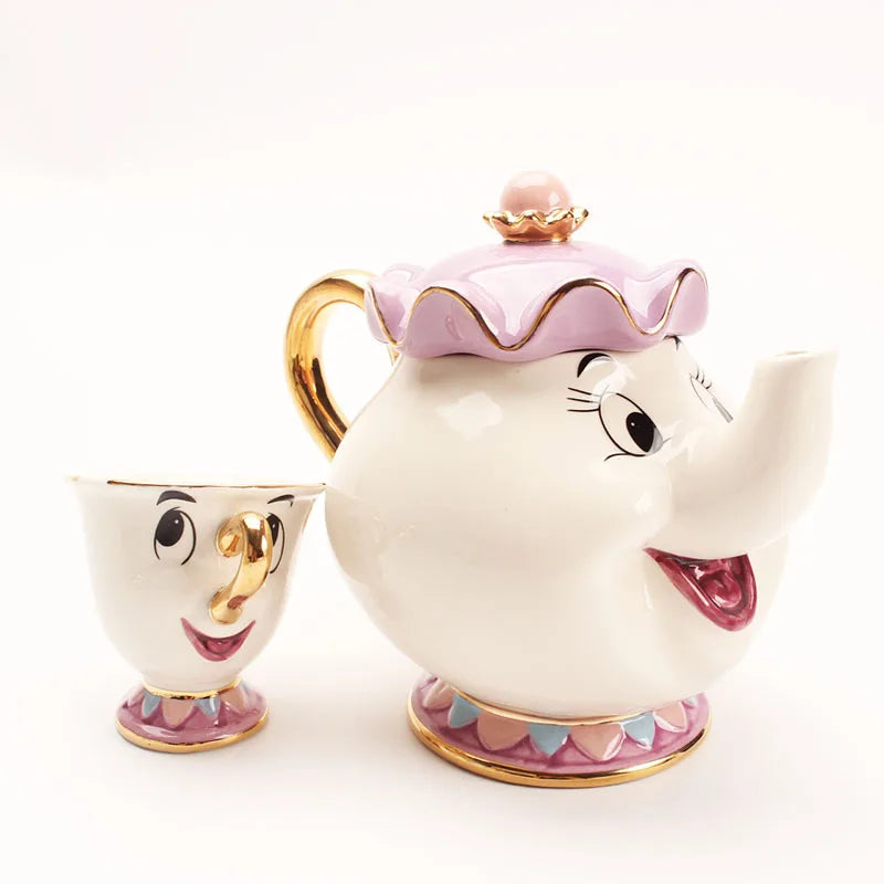 New Cartoon Teapot Cute Cartoon Beauty and the Beast Coffee Pots Mug Mrs Potts Chip Cup Tea Pots Cup One Tea Sets