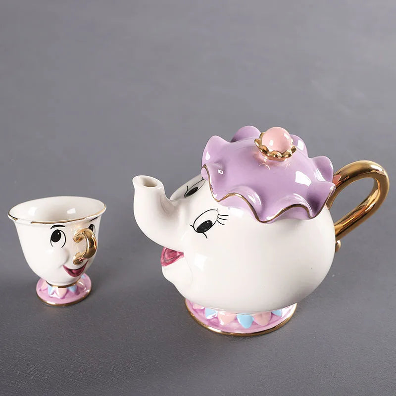 New Cartoon Teapot Cute Cartoon Beauty and the Beast Coffee Pots Mug Mrs Potts Chip Cup Tea Pots Cup One Tea Sets