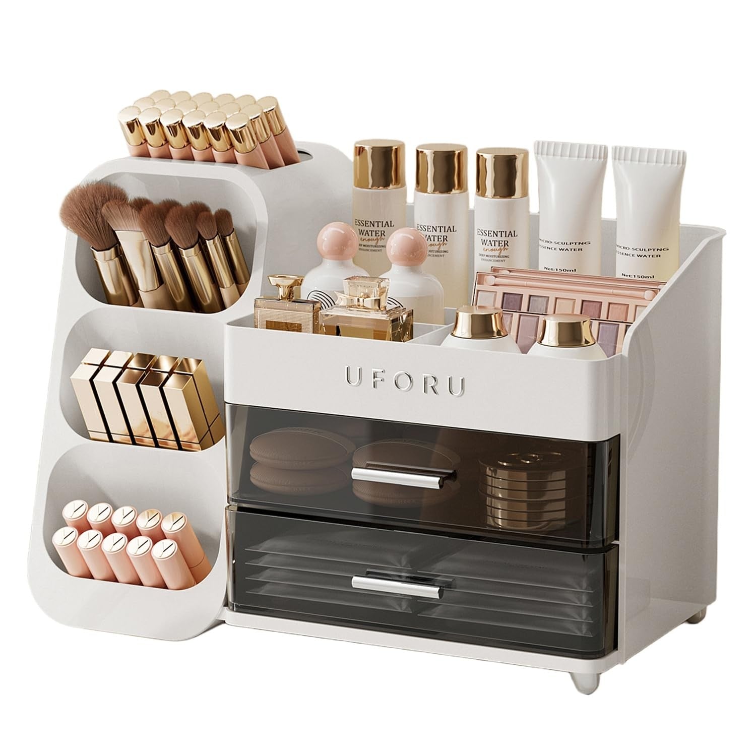 Makeup Organizer for Vanity with Brush Holder Countertop Skincare 2 Drawers