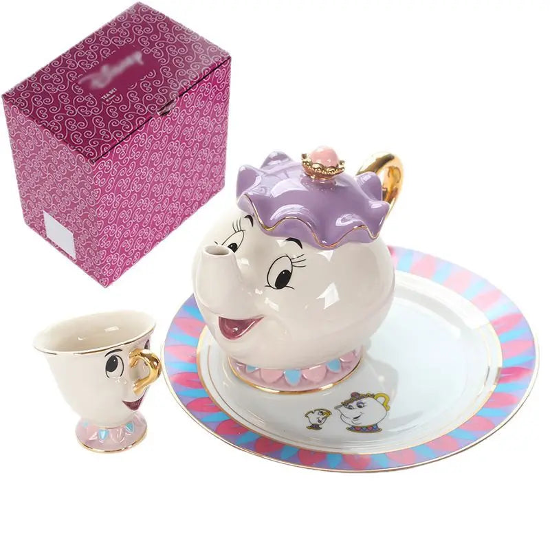 New Cartoon Teapot Cute Cartoon Beauty and the Beast Coffee Pots Mug Mrs Potts Chip Cup Tea Pots Cup One Tea Sets
